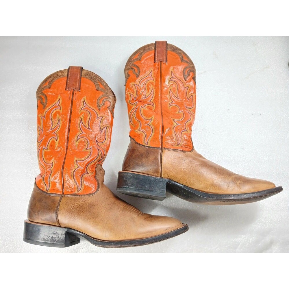Nocona Men’s Cowboy Boots 8.5 D Brown Leather Orange Shaft USA Western